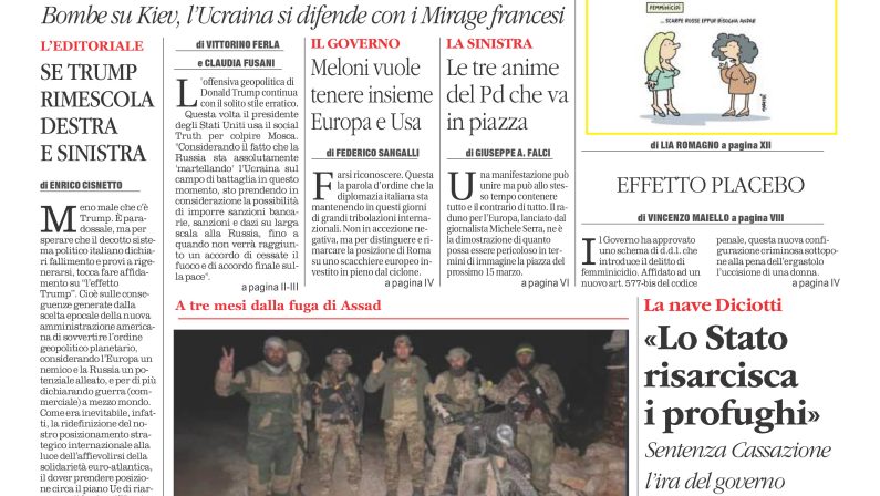 La prima pagina de l’ALTRAVOCE in edicola oggi
