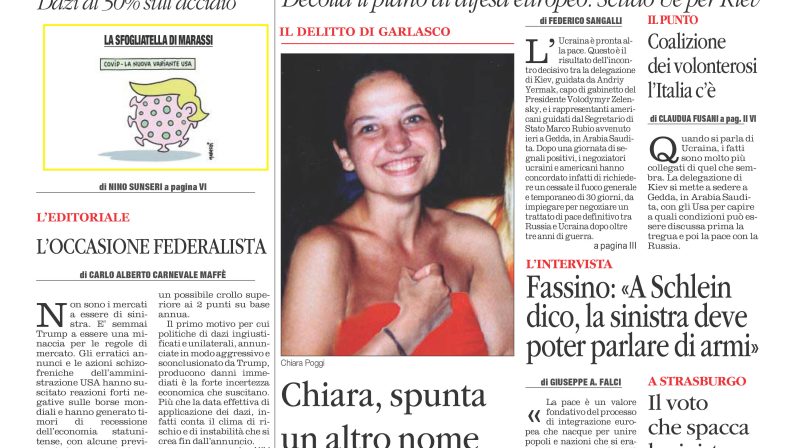 La prima pagina de l’ALTRAVOCE in edicola oggi