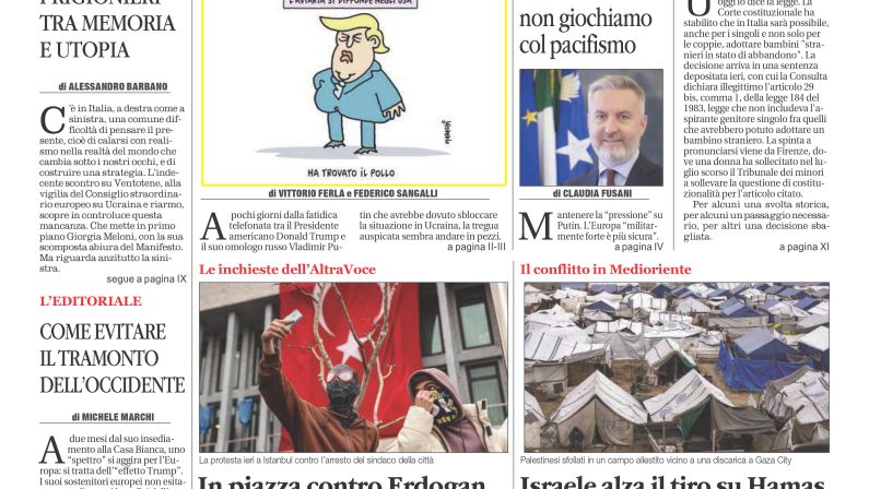 La prima pagina de l’ALTRAVOCE in edicola oggi