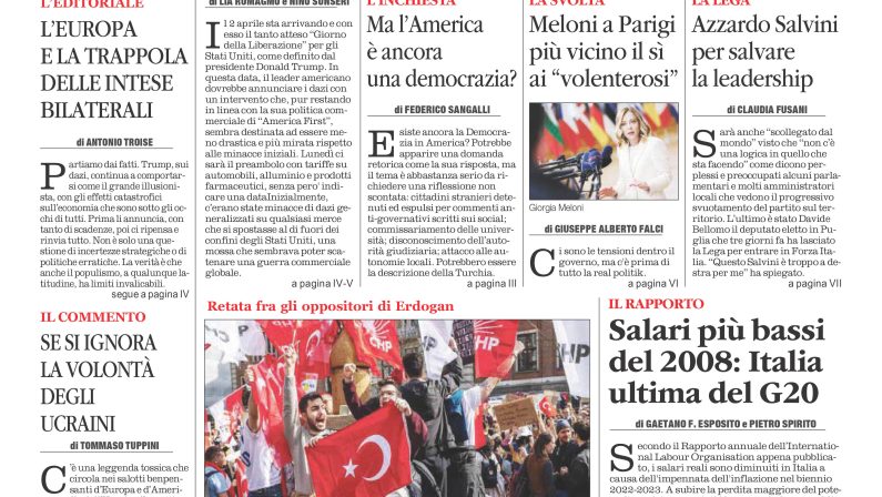 La prima pagina de l’ALTRAVOCE in edicola oggi