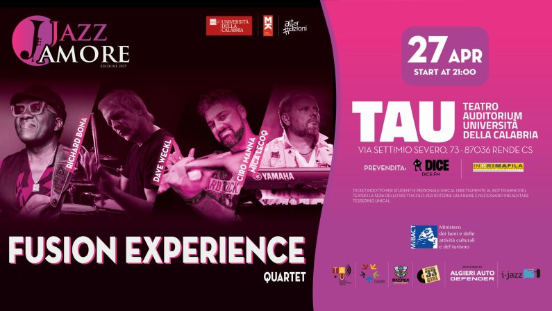 JazzAmore 2025: il 27 aprile, Fusion Experience Quartet sul palco del Teatro Auditorium UniCal