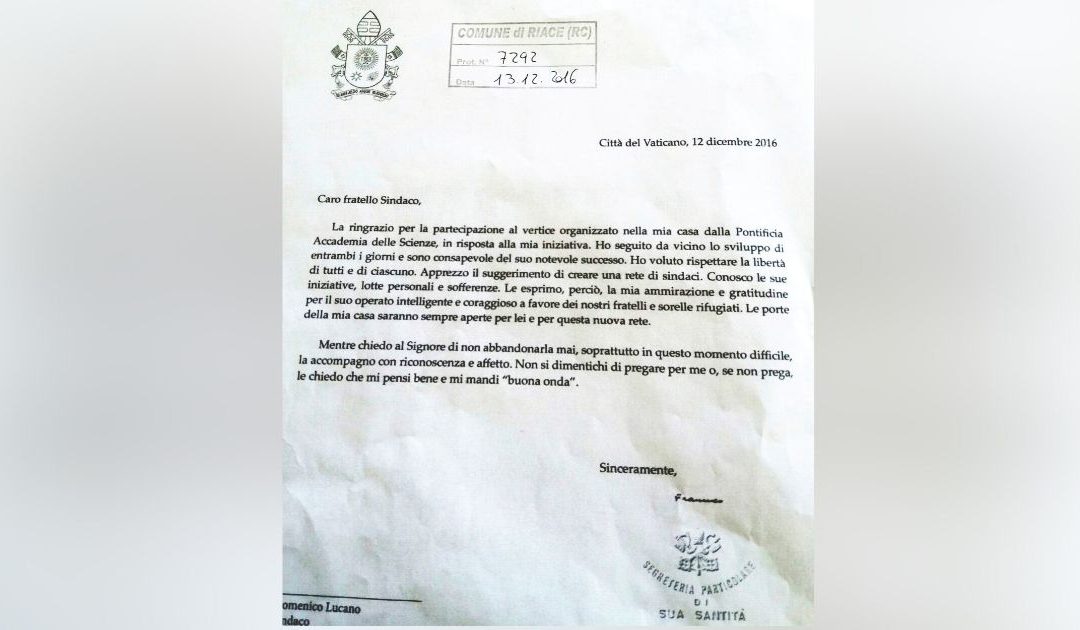 La lettera di Papa Francesco a Mimmo Lucano