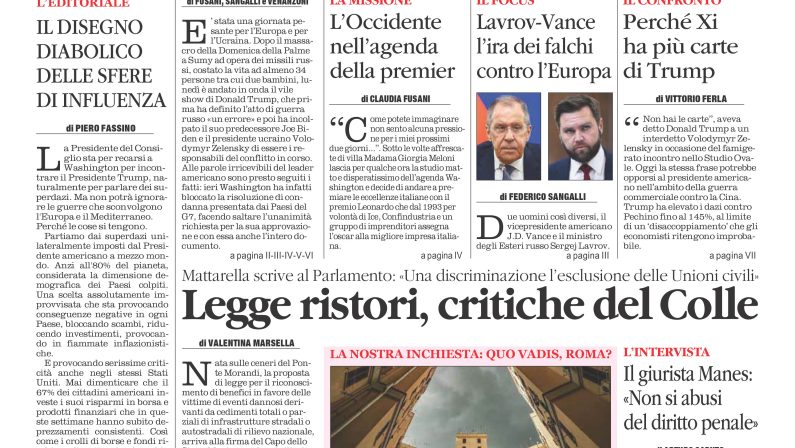 La prima pagina de l’ALTRAVOCE in edicola oggi