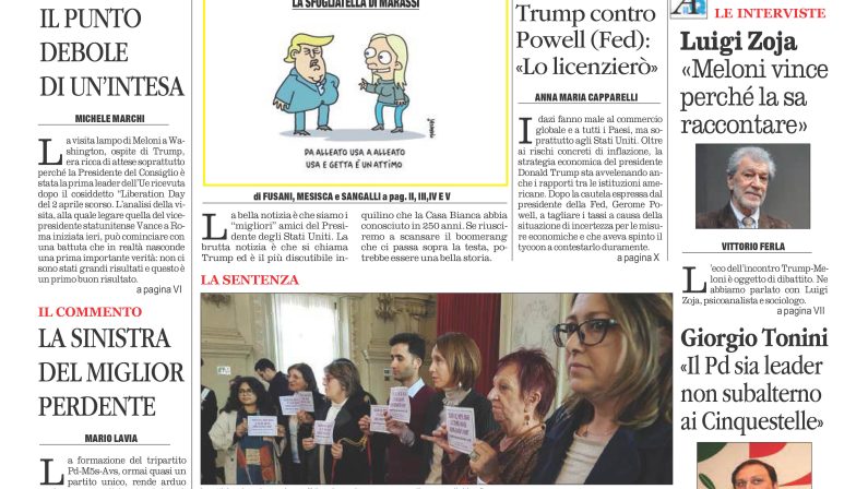 La prima pagina de l’ALTRAVOCE in edicola oggi
