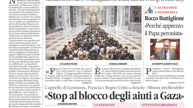 La prima pagina de l’ALTRAVOCE in edicola oggi