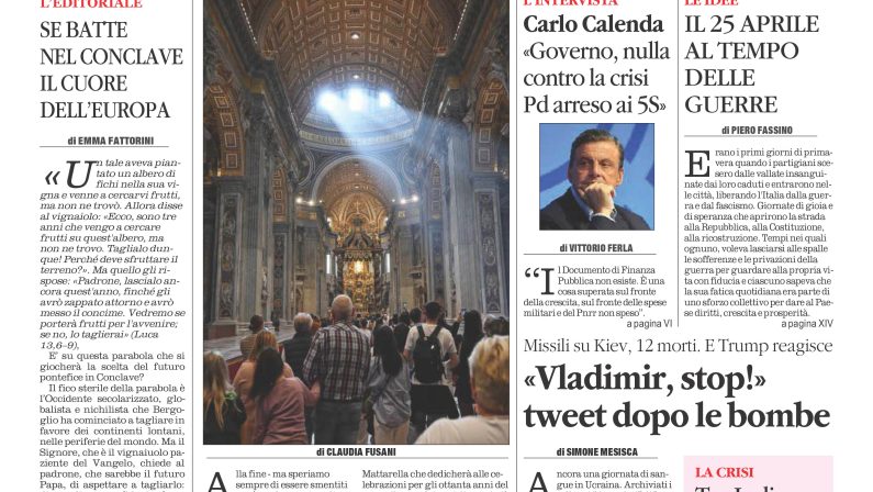 La prima pagina de l’ALTRAVOCE in edicola oggi