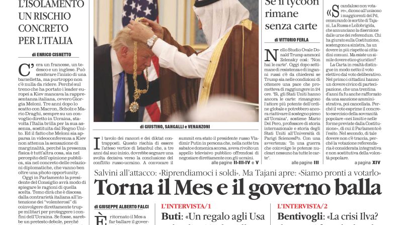 La prima pagina de l’ALTRAVOCE in edicola oggi