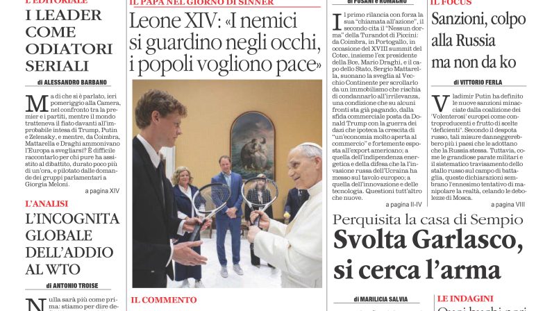 La prima pagina de l’ALTRAVOCE in edicola oggi