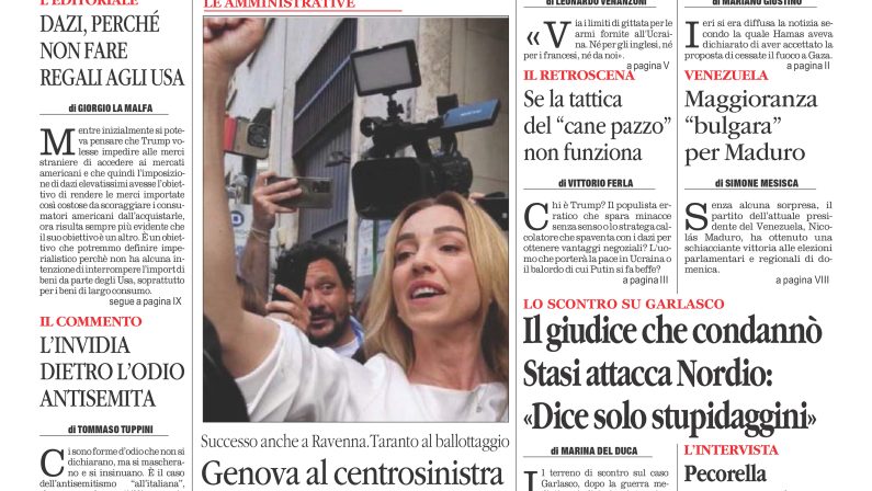 La prima pagina de l’ALTRAVOCE in edicola oggi