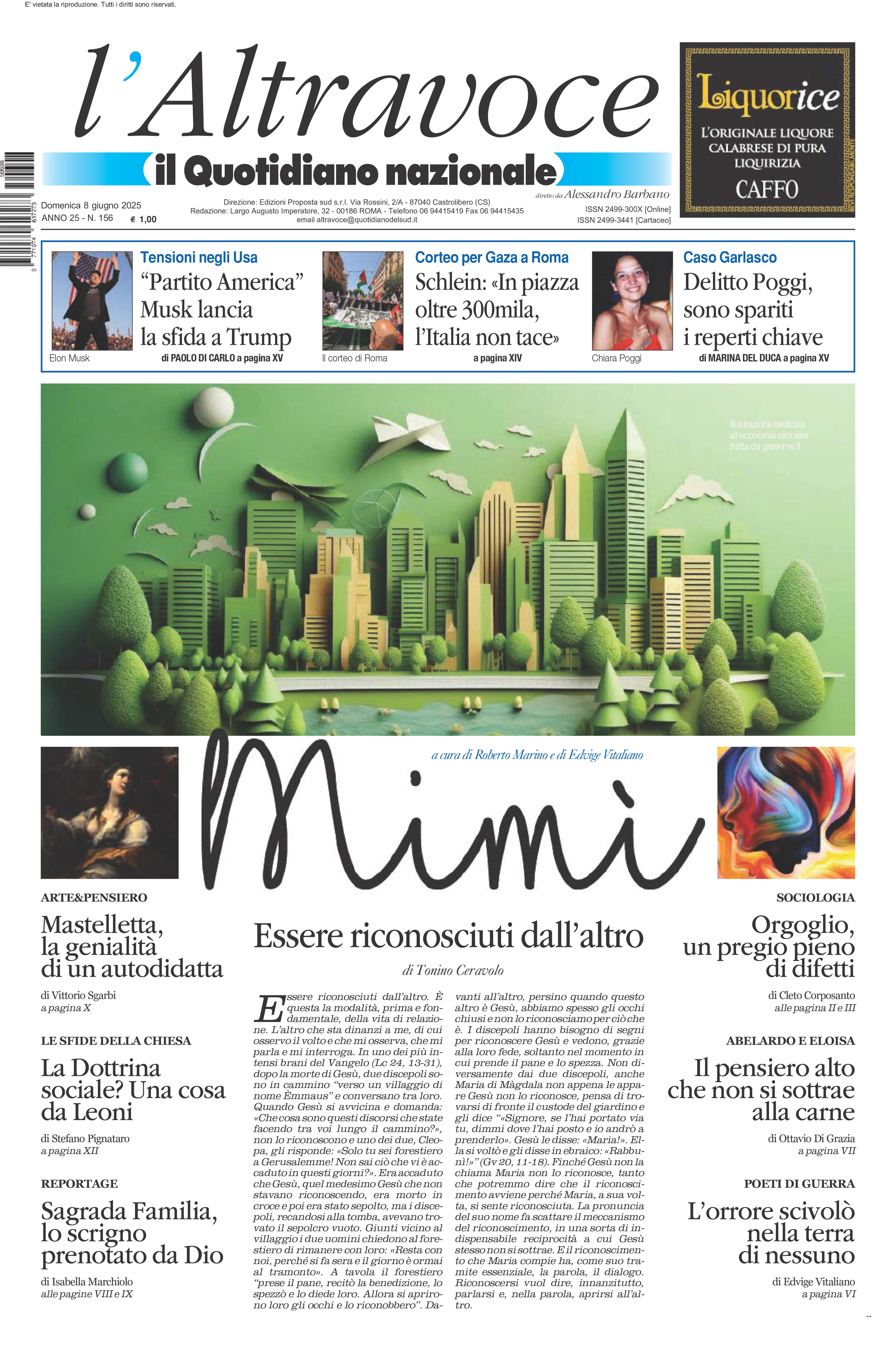 La prima pagina de l’ALTRAVOCE in edicola oggi