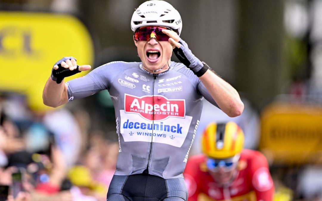 Philipsen vince la prima tappa del Tour, Ganna ritirato