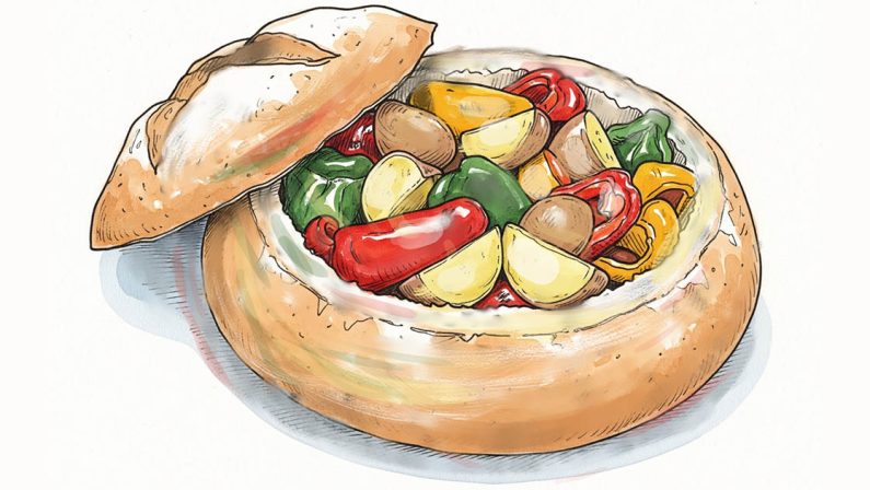 La focaccia ripiena di "pipi e patate"