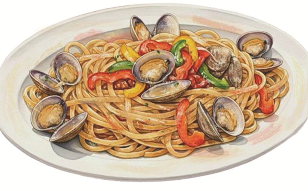 Tracce di cucina, un piatto di linguine con vongole e peperoni