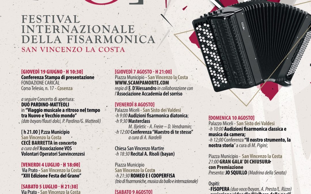San Vincenzo la Costa, al via il Festival Internazionale della Fisarmonica