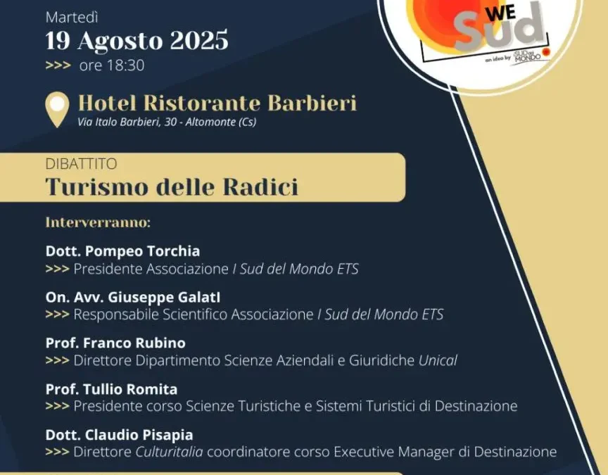 Ad Altomonte incontro su Turismo delle Radici dell’Associazione I Sud del Mondo Ets