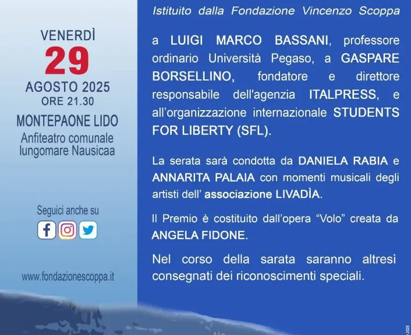 A Luigi Marco Bassani, Gaspare Borsellino e Students For Liberty il premio “Liber@mente” 2025