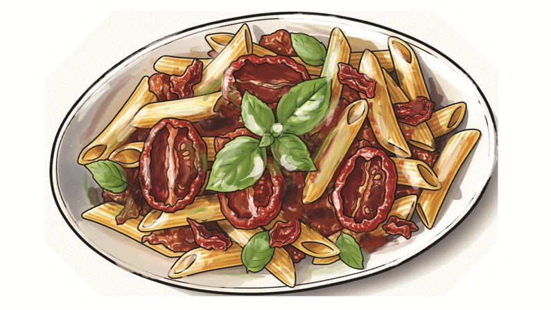 Le pennette condite con i pomodori siccagni