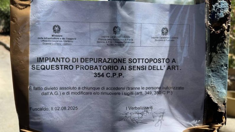 Fuscaldo, scarichi fuori controllo: sequestrato il depuratore