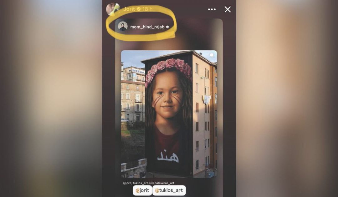 La foto di Jorit “ripostata” da Wesam Hamada, mamma di Hind Rajab