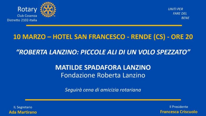 Festa della donna: il Rotary club Cosenza ricorda Roberta Lanzino