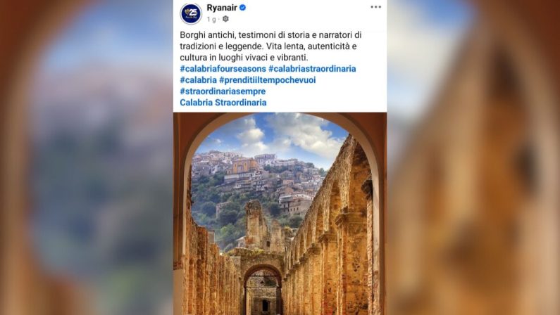 Ryanair promuove sui social nuove mete turistiche: tra cui Soriano Calabro e Sorianello