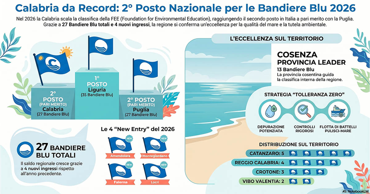 INFOGRAFICA – Bandiere Blu 2026, il balzo in avanti della Calabria