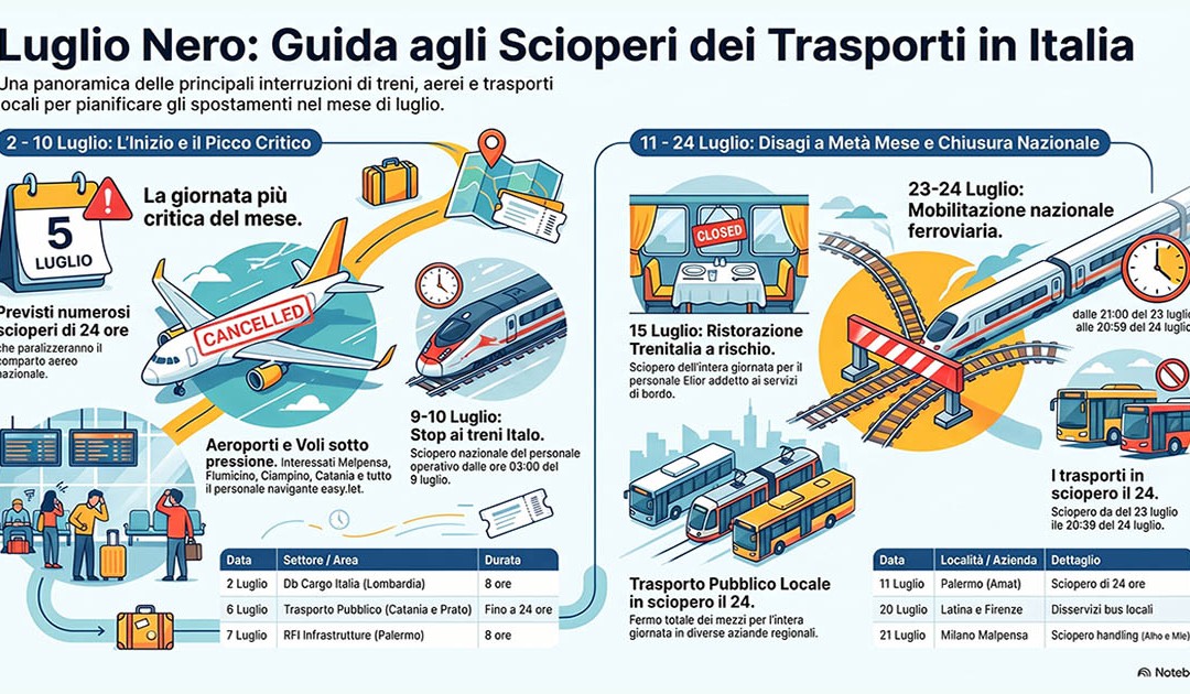 Trasporti, luglio caldo per gli scioperi, il 5 è la giornata nera per i voli