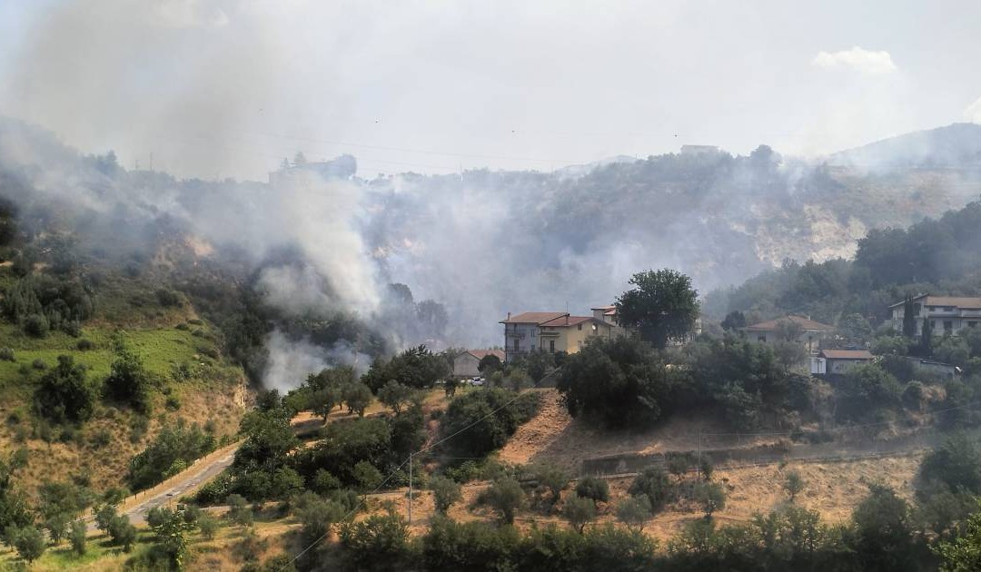 Zumpano, collina devastata da un incendio: fiamme vicino alle case