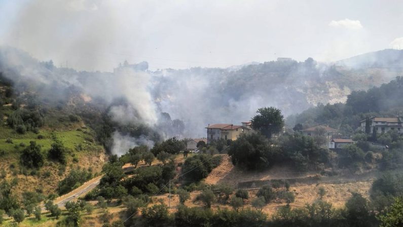 Zumpano, collina devastata da un incendio: fiamme vicino alle case