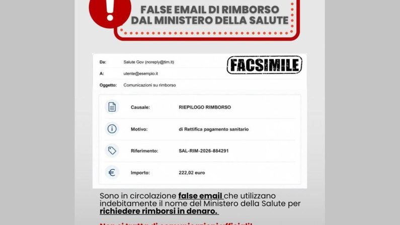 Email truffa su rimborsi, l’alert del ministero della Salute: “Non cliccare su link”