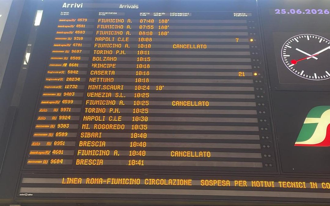 Roma, circolazione sospesa tra Tiburtina e aeroporto Fiumicino: treni cancellati