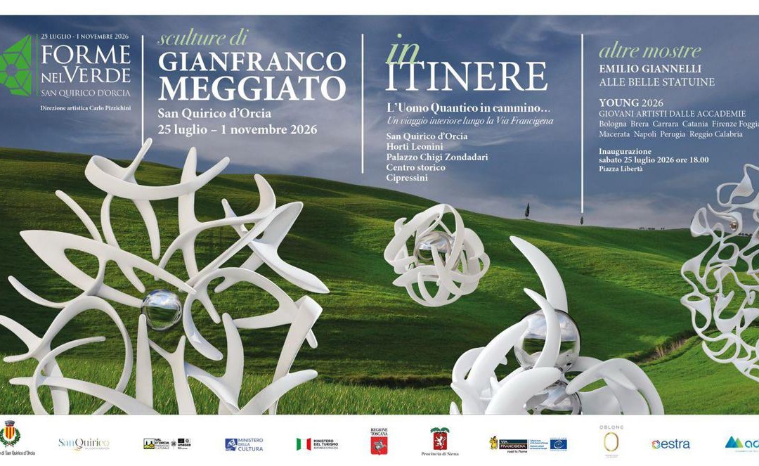 Siena, a San Quirico d’Orcia l’uomo quantico di Meggiato lungo la Via Francigena