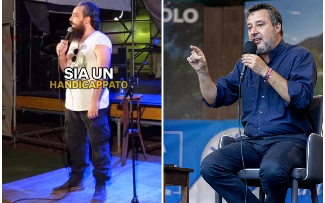 Il comico e la gag su Salvini che fa discutere: “Penso sia handicappato”