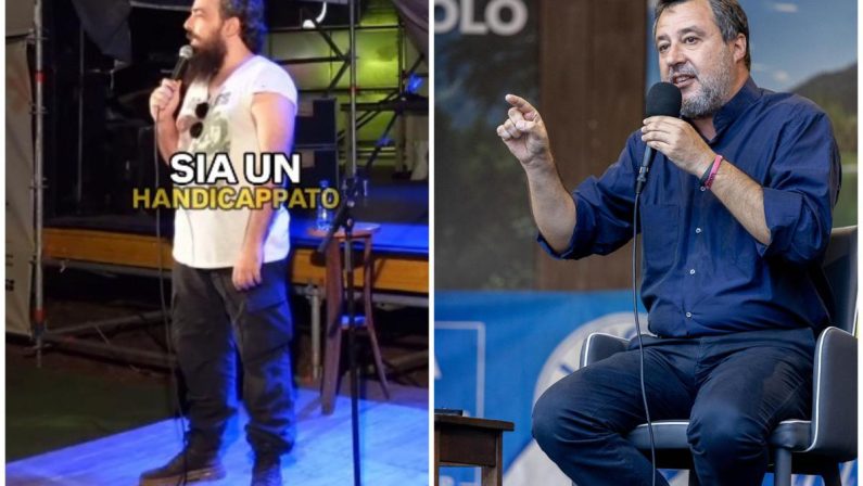 Il comico e la gag su Salvini che fa discutere: “Penso sia handicappato”