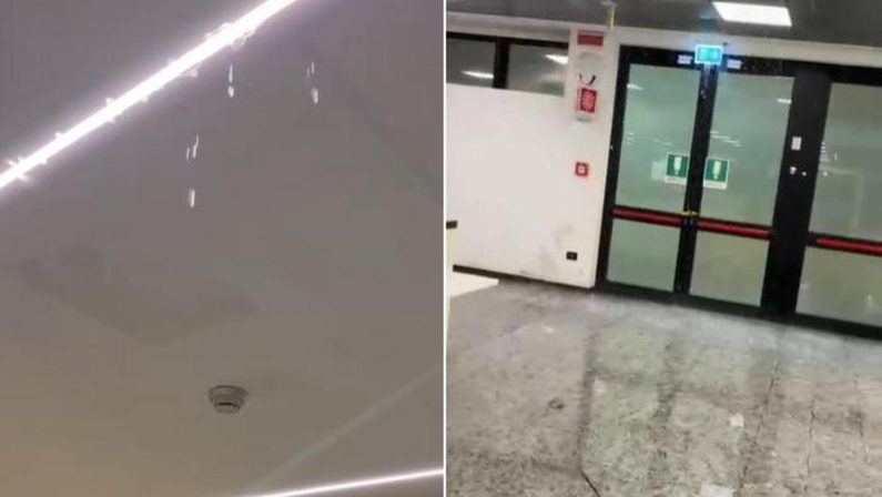 Piove dentro l’aeroporto di Milano Malpensa, acqua vicino a bagagli e biglietteria