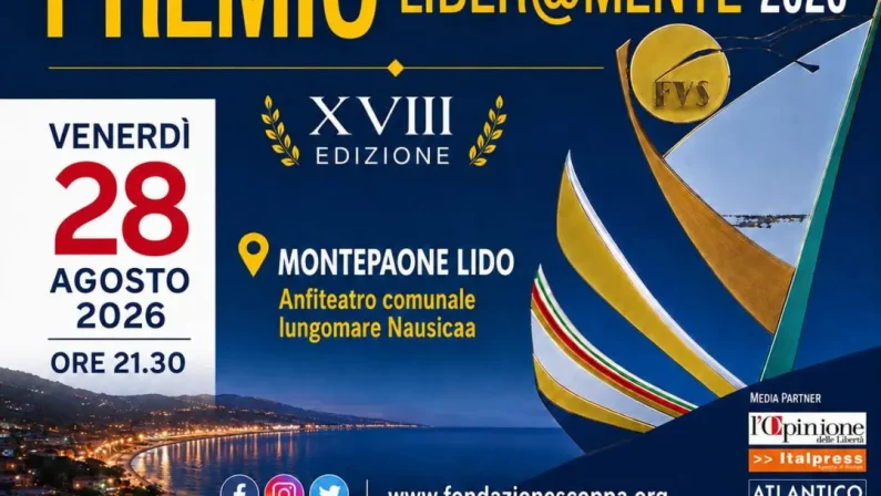 Venerdì 28 agosto a Montepaone Lido la XVIII edizione del Premio Internazionale Liber@mente