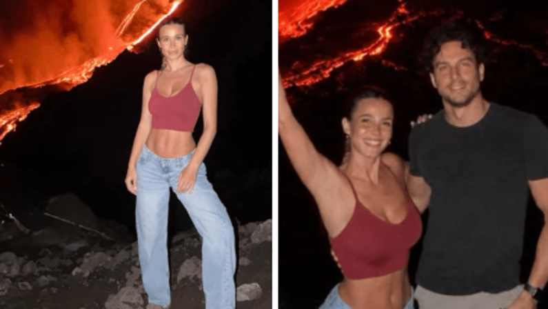 Diletta Leotta, la foto davanti all’Etna in eruzione scatena la polemica: “Cattivo esempio”