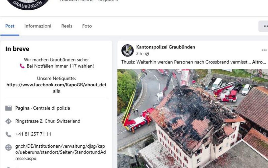 Svizzera, incendio in un condominio a Thusis: due morti e diversi dispersi