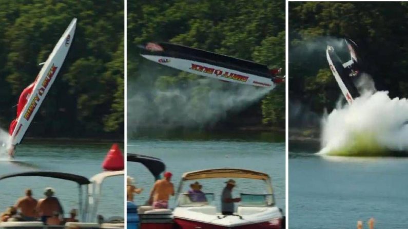 Motoscafo decolla a 320 km orari e si ribalta, l’incidente da brividi