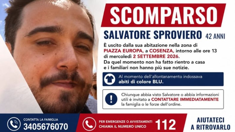 Scomparso a Cosenza Salvatore Sproviero: l’appello della famiglia