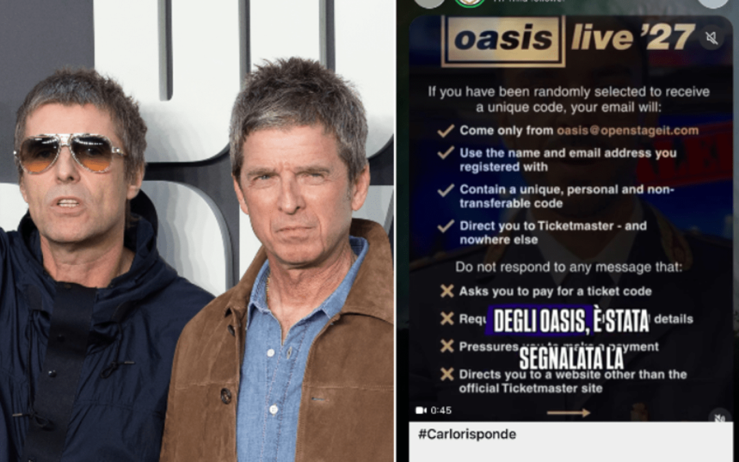 Oasis in Italia, Polizia avverte: “Attenzione a truffe online sui biglietti”
