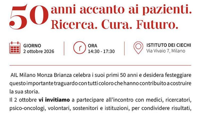 Ail Milano Monza Brianza compie 50 anni, ‘accanto ai pazienti e alla ricerca’