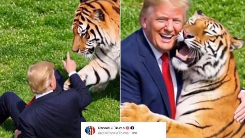 Uomo sbranato da una tigre, Trump posta il video: “Non si scherza con la natura”. Poi pubblica la parodia con IA